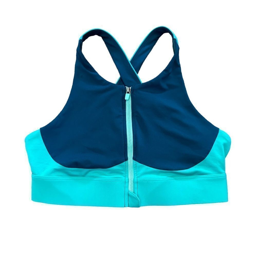 Fabletics Ella High Zip Front Impact Support Running Teal Green Sport Bra